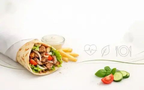 Kebab z warzywami i frytkami. Czy kebab jest zdrowy? Zależy od składników i sposobu przygotowania.