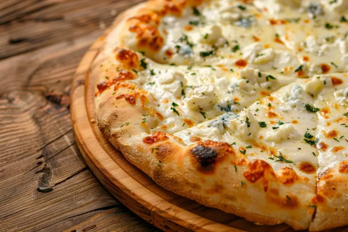 Pyszna pizza Guseppe 4 sery, z chrupiącym ciastem i bogactwem serowych smaków, posypana ziołami.